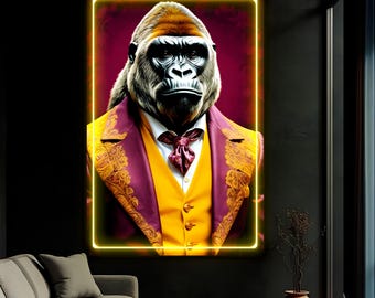 Gorilla Neon Art: Pop art LED sign, ready to hang, Canvas Print