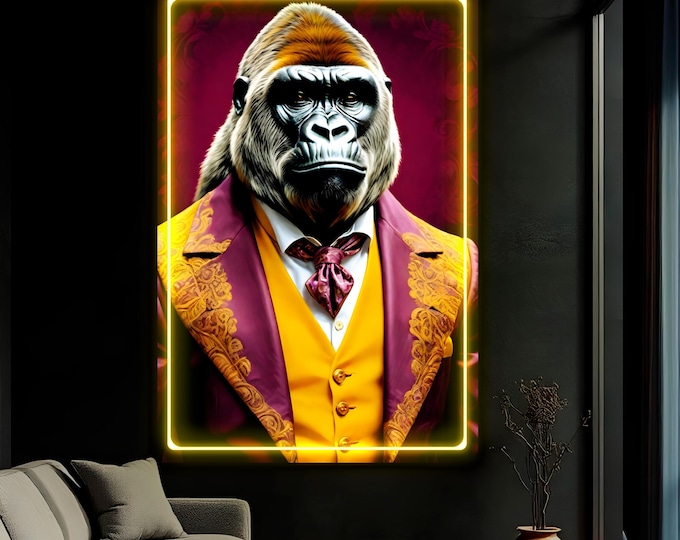 Gorilla Neon Art: Pop art LED sign, ready to hang, Canvas Print