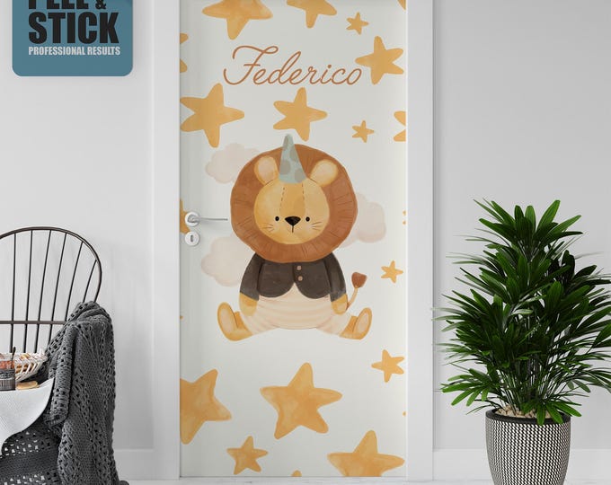 Sticker Decal for Door, Window, Fridge, Baby Lion, Peel and Stick PVC