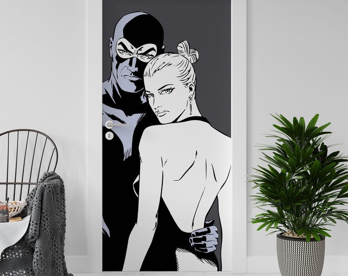 Sticker Decal for Door, Window, Fridge, Diabolik & Eva Grey Reproduction, Peel and Stick PVC