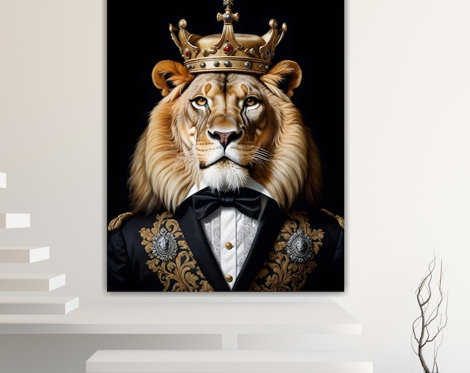 The King Lion Noble Fashion Canvas Print: Pop Art Reproduction, Ready to Hang