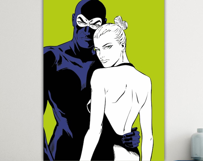 Diabolik & Eva Green Canvas Print: Italian Comic Art Reproduction