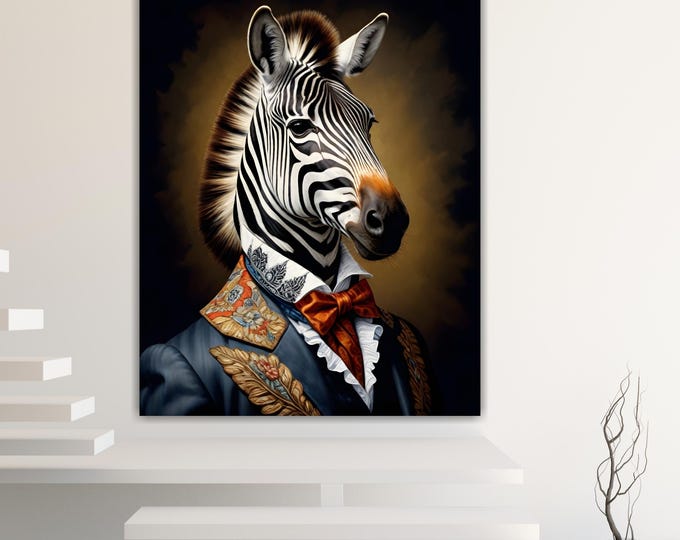 Lord Zebra Noble Fashion Canvas Print: Pop Art Reproduction, Ready to Hang