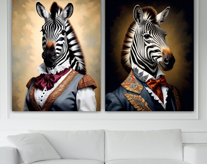 Zebras Noble Set of two: Ready to Hang or Rolled Canvas Pop Art