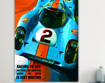 24H Le Mans Steve McQueen Car Race Artistic Reproduction Canvas Print: Handmade Movie art