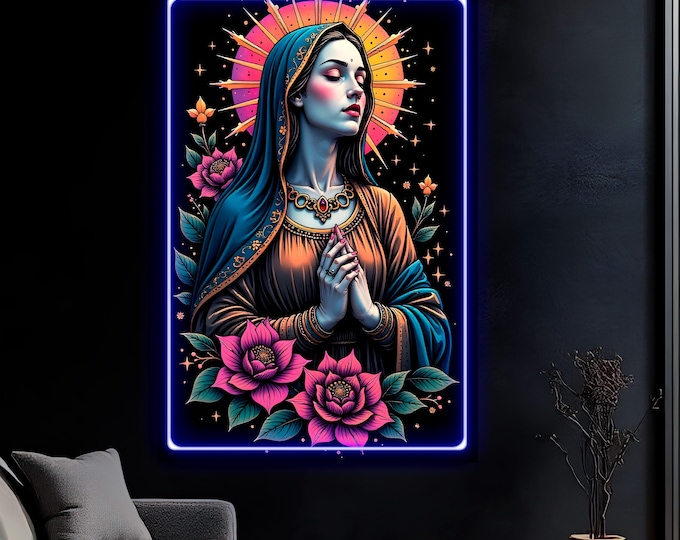 Virgin Mary Pink Reproduction Neon Art: Pop art LED sign, ready to hang, Print