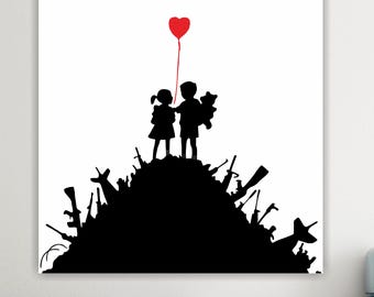 Graffiti Girl Boy Banksy style, Art Reproduction Canvas Print: Pop Art