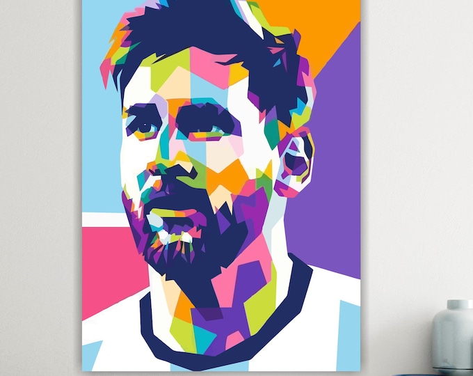 Lionel Messi Football Player Portrait, Canvas Art Print: Reproduction on Canvas Ready to Hang