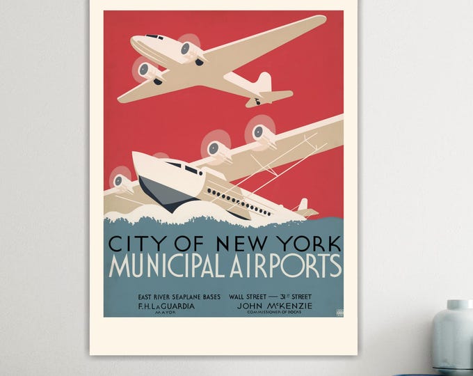 Vintage New York Airport Artistic Reproduction Canvas Print: Handmade Movie art