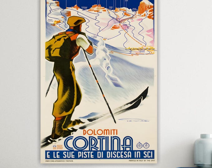 Cortina, Italy, Ski Vintage Artistic Reproduction Canvas Print: Handmade Movie art