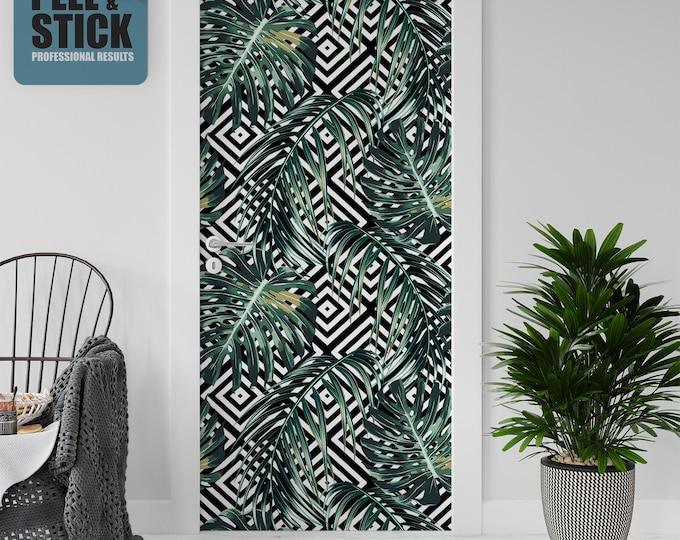Sticker Decal for Door, Window, Fridge, Jungle geometric decoration, Peel and Stick PVC