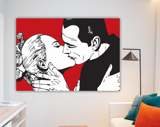 Diabolik and Eva Red Kiss Canvas Print: Italian Comic Art