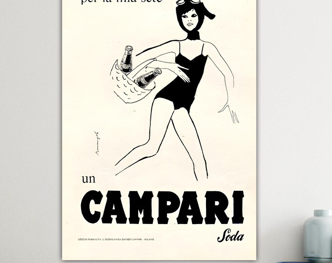 Campari Vintage Black and White Artistic Reproduction Canvas Print: Handmade Movie art