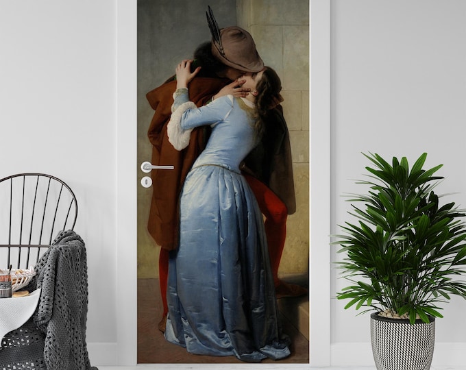 Sticker Decal for Door, Fridge, Hayez Kiss  Reproduction, Peel and Stick PVC