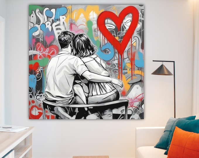 Graffiti Couple Banksy style, Art Reproduction Canvas Print: Pop Art