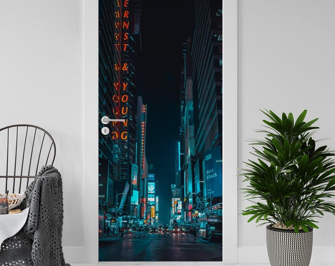 Sticker Decal for Door, Window, Fridge, New York Skyline, Peel and Stick PVC