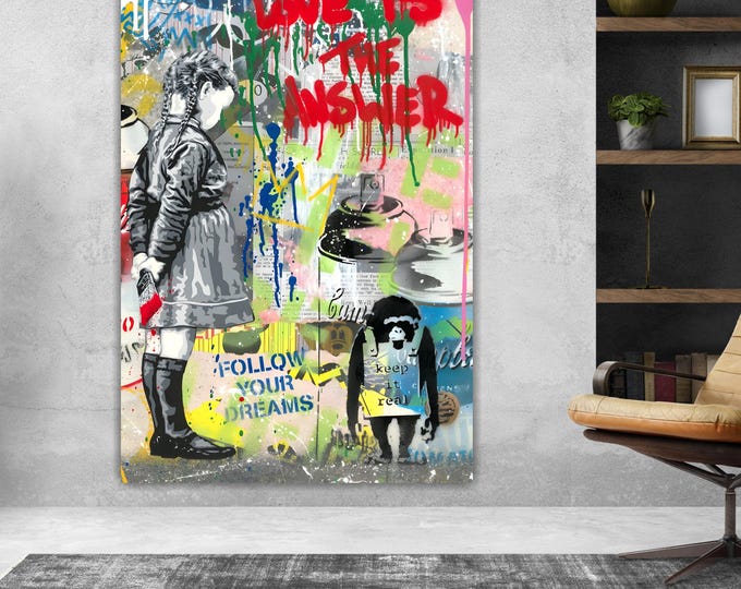 Graffiti Banksy Answer, Art Reproduction, Print on canvas, poster or ready to hang