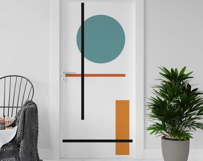 Sticker Decal for Door, Window, Fridge, Bauhaus Mondrian12, Peel and Stick PVC