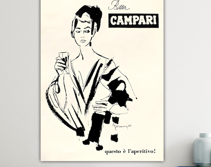Campari Vintage Woman Black and White Artistic Reproduction Canvas Print: Handmade Movie art