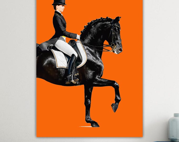 Dressage Horse Canvas Print: Orange Background, Ready to Hang or Rolled Canvas