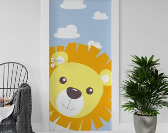 Sticker Decal for Door, Window, Fridge, Little Funny Lion, Peel and Stick PVC