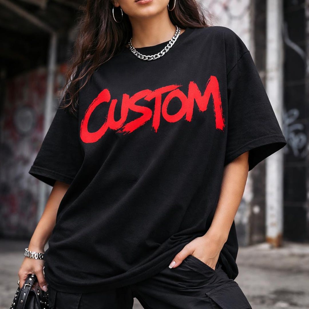 Custom Red Brush Text Shirt, Personalized Urban Streetwear Tee, Edgy ...
