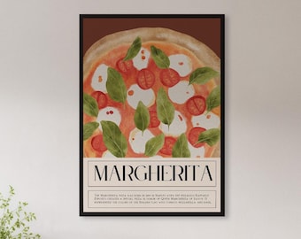 Framed Margherita Pizza Wall Art Print, Italian Food Kitchen Poster With Tomato Basil Design, Modern Culinary Gift For Foodie Or Cook