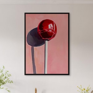 Framed Lollipop Wall Art Print, Pink Background Pop Art Poster, Modern Candy Painting Decor Gift For Trendy Kitchen, Teen Room, Sweet Lover