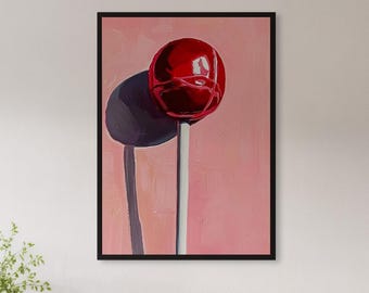 Framed Lollipop Wall Art Print, Pink Background Pop Art Poster, Modern Candy Painting Decor Gift For Trendy Kitchen, Teen Room, Sweet Lover