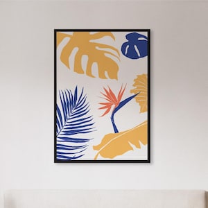 Framed Tropical Leaf Wall Art Print, Colorful Botanical Jungle Poster, Modern Nature Illustration Decor Gift For Bedroom Or Breezy Home
