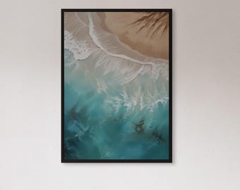 Framed Ocean Beach Aerial Wall Art Print, Turquoise Sea Coastal Poster, Relaxing Tropical Shoreline Gift For Nature Lovers Or Calm Homes
