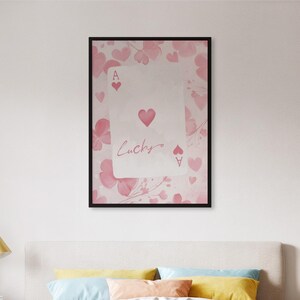 Framed Ace Of Hearts Wall Art Print, Pink Romantic Playing Card Poster, Lucky Love Minimal Decor, Gift For Her Or Valentine’s Day Interior