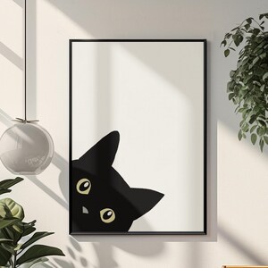 Framed Minimal Black Cat Wall Art  Cute Cat Poster Modern Animal Print for Home Decor