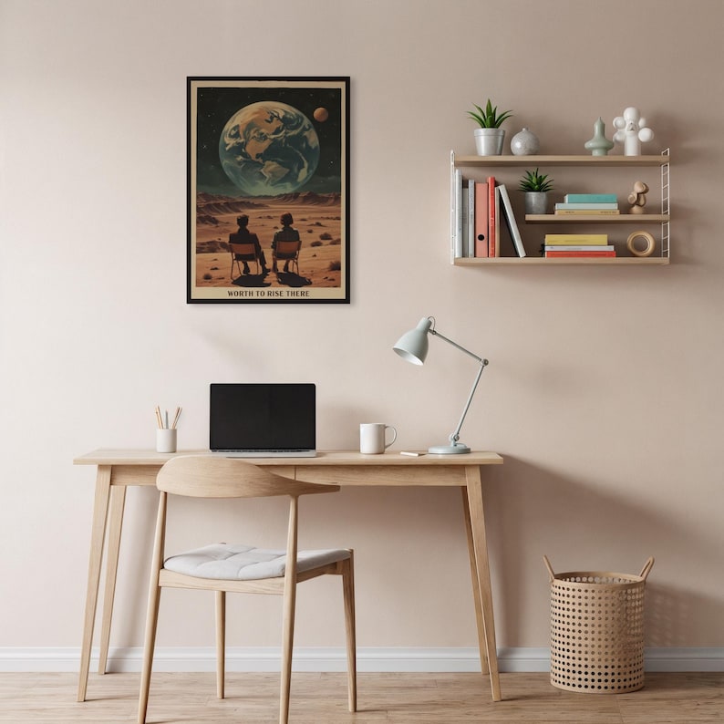 pace wall art, retro space poster, astronaut art print, worth to rise there quote, best friend wall decor, galaxy earth poster, modern minimalist print, framed sci-fi poster, space themed gift, motivational quote wall art, room decor for friends, alien planet poster, future vision artwork, cosmic landscape print