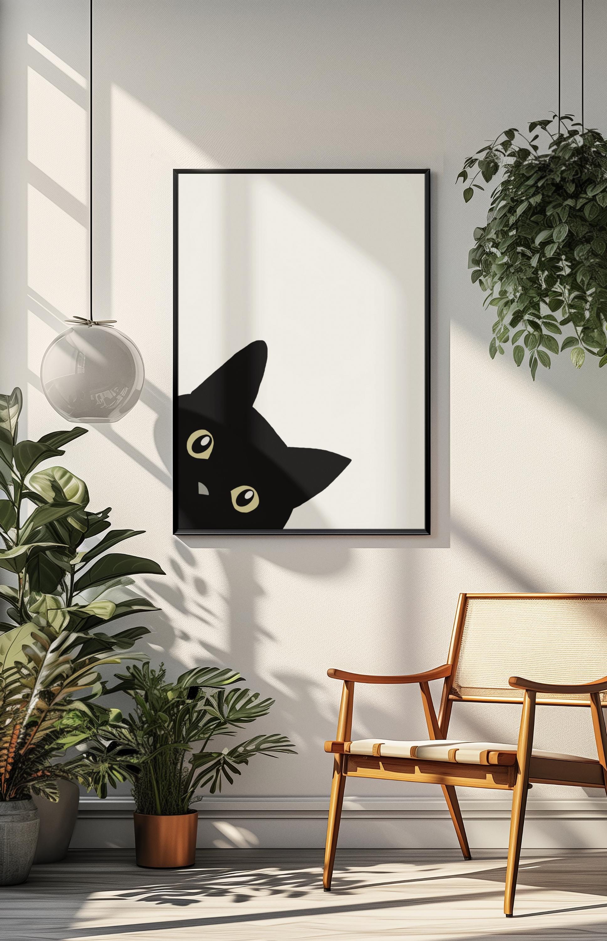 Framed Minimal Black Cat Wall Art Cute Cat Poster Modern Animal Print ...