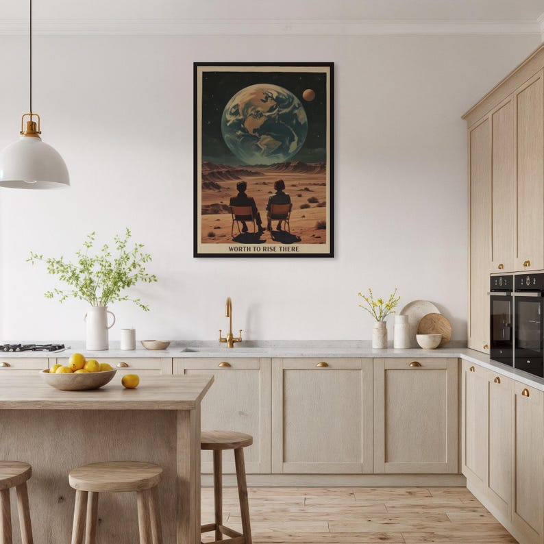 pace wall art, retro space poster, astronaut art print, worth to rise there quote, best friend wall decor, galaxy earth poster, modern minimalist print, framed sci-fi poster, space themed gift, motivational quote wall art, room decor for friends, alien planet poster, future vision artwork, cosmic landscape print