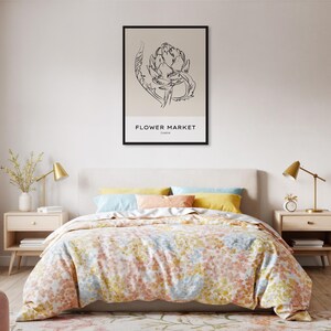 Pôster de arte emoldurado do Mercado de Flores de Londres, impressão botânica minimalista, decoração de parede em tinta preta, presente para amantes da natureza e interiores tranquilos