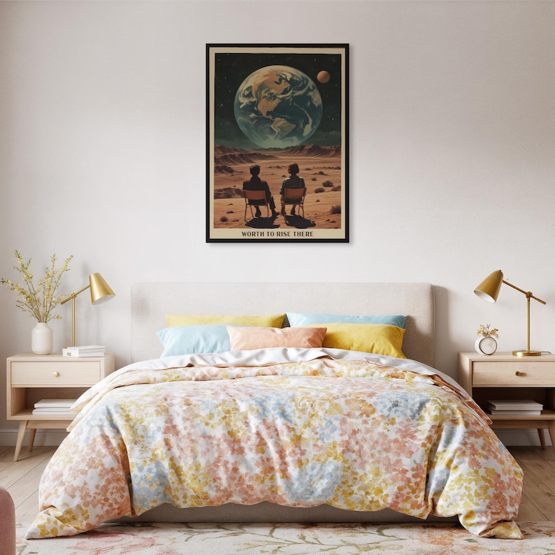 pace wall art, retro space poster, astronaut art print, worth to rise there quote, best friend wall decor, galaxy earth poster, modern minimalist print, framed sci-fi poster, space themed gift, motivational quote wall art, room decor for friends, alien planet poster, future vision artwork, cosmic landscape print