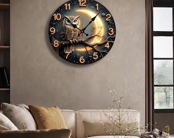 Owl Wall Clock | Rustic Wooden Cottagecore | Silent MDF Nature Decor