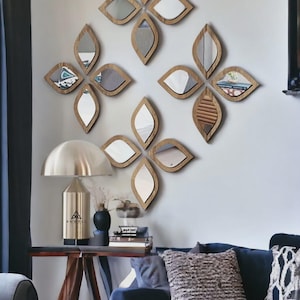 Mirror Wall Art Set of 16 – Decorative Teardrop Mirror Wall Decor, Acrylic & Wood Modern Boho Wall Accent