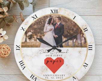 Personalized Photo Anniversary Clock – Paper Wedding Gift, Custom Home Decor