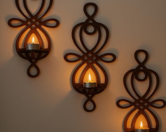 Handmade Rustic Wood Candle Holder Sconce Set - Farmhouse Boho Decor