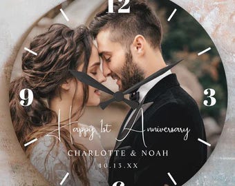 Horloge d'anniversaire photo personnalisée - Cadeau pour couple romantique, décoration d'intérieur personnalisée