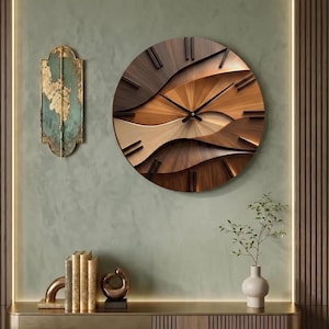 Horloge murale en bois, design à plusieurs niveaux avec mouvement silencieux, style scandinave