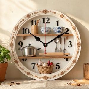 Floral Wooden Kitchen Wall Clock, Battery Operated