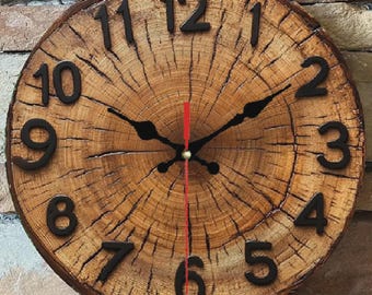 Wood Grain Wall Clock – 2D Printed MDF Clock with Tree Ring Design, Silent Round Rustic Clock with Custom Text Logo Home Office Cafe Decor