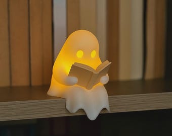 Reading Ghost Night Light – Halloween Desk Lamp, Book Lover Gift