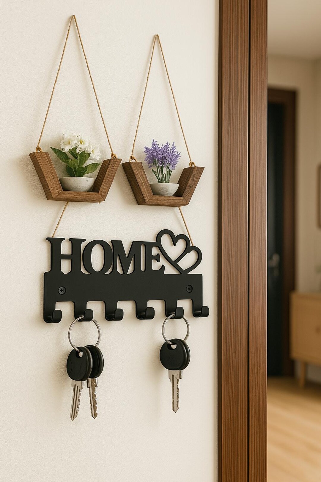 Wall Mounted Metal Key Holder for Entryway, Rustic Key Rack With Hooks ...
