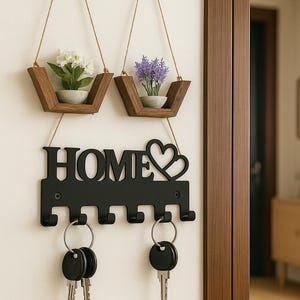 Wall Mounted Metal Key Holder for Entryway, Rustic Key Rack with Hooks, Decorative Metal Key Hanger for Home, Key Organizer Wall Art