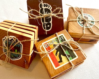 Set of 4 Bigfoot Drink Coasters. Great gift for the believer in your family.